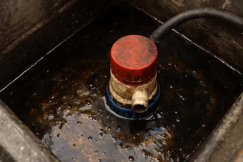 Oily water in a boat's bilge.